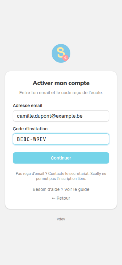 Activation par code (mobile)