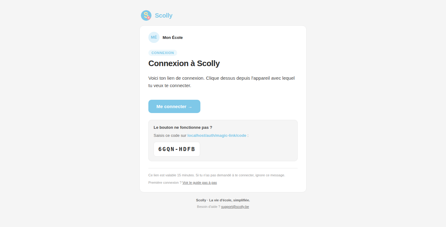 Email contenant le lien de connexion (ordinateur)