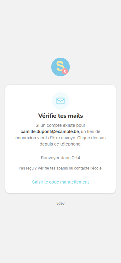 Confirmation d'envoi du lien (mobile)